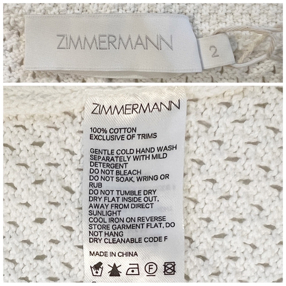 ZIMMERMANN Women’s Size 2/ US 8 White Raie Mesh Crochet-Knit Cotton Shorts - Picture 11 of 15